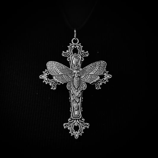 Gothic Moth Cross Necklace